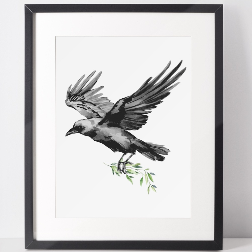 Raven Crow Watercolor Wall Art Illustration Print Poster Unframed - Picture 2 of 9